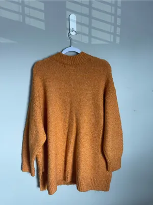 MANGO Orange Chunky Knit Oversized Sweater Sz M thumbnail 5