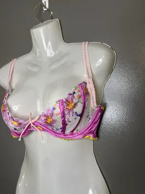 For Love & Lemons Bra Womens Medium Pink Lace Floral Balconette Underwire Sheer thumbnail 3