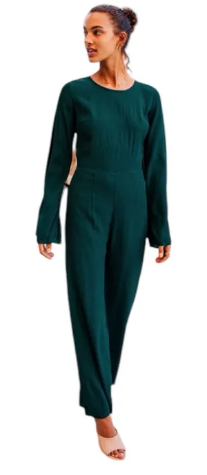 Lulus Moments That Last Hunter Green LS Cutout Jumpsuit XL thumbnail 1