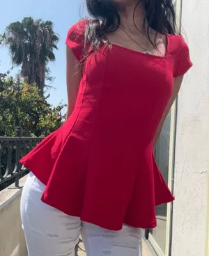 ❤️‍🔥 Hot Red Sculpted Peplum Top | Snatched Waist | Date Night / Going Out Core ❤️‍🔥 Small thumbnail 1