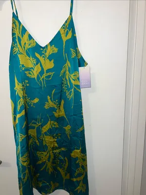 Stars above Small Teal Slip Dress with Chartreuse Floral Print thumbnail 2