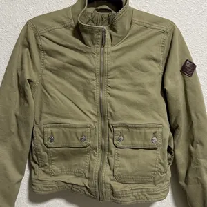Hollister Quilted Bomber Jacket Khaki Utility Pockets Zip Front‎ Women's Small thumbnail 6