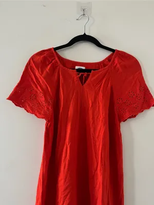 Old Navy Rust Orange Linen Blend Eyelet Midi Dress Small Cottagecore Coastal thumbnail 2
