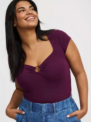 Torrid 1X 14-16 Foxy Sweetheart O-Ring Ruched Top Winter Bloom Purple NWT thumbnail 1