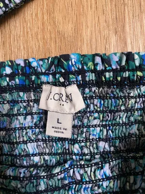 J. Crew Teal and Black Floral Smocked Peplum Blouse thumbnail 3