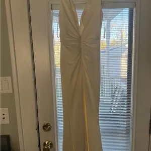 Jovani Elegant Cream Halter Maxi Dress thumbnail 5