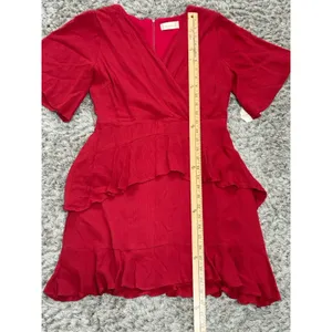 Altar’d State Mini Dress Red Boho Ruffle Tiered Flutter Sleeve V-Neck M NWT thumbnail 8