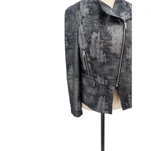 Clara Sunwoo Metallic Liquid Leather Textured Biker Jacket Gunmetal Small thumbnail 6