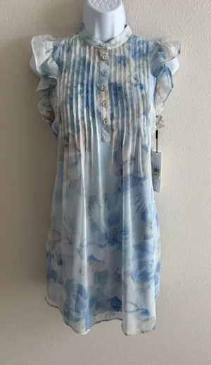 Calvin Klein Women Blue‎ Multi Printed Flutter Sleeve A-Line Mini Dress NWT 4P thumbnail 1