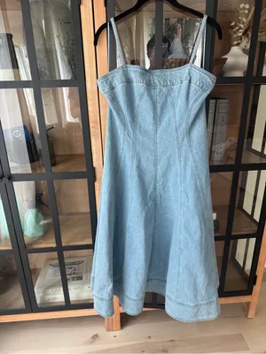 Anthropologie denim midi dress Marin Square Neck Pilcro fit & flare light wash thumbnail 7