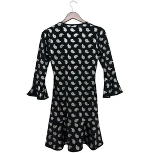 MICHAEL KORS Black/Silver Foil Paisley Flounce Shift Dress Bell Sleeves Size S thumbnail 11