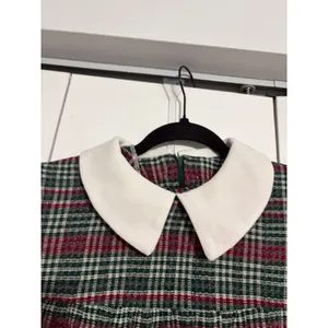 Vintage Plaid Maxi Dress Cottagecore Green Red Peter Pan‎ Collar Long Sleeve thumbnail 8