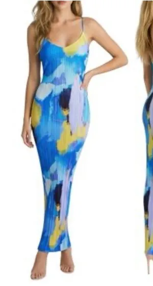 PRETTYLITTLETHING NWT Blue Abstract Print Plisse Low Back Dress Size 12 thumbnail 1
