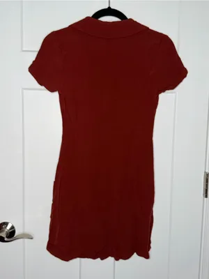 Olivaceous Short Sleeve Collared Button Down Dress - Rust thumbnail 2