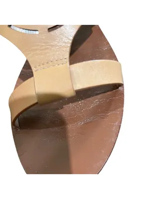 Tory Burch Zoey 10MM Sandals Women 8.5 Sand Tan Leather Cutout Ankle Strap Used thumbnail 6