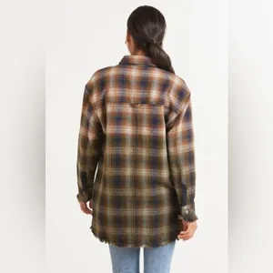 Free People Anneli Plaid Shirt Jacket Shacket Size Small Navy Tobacco thumbnail 5