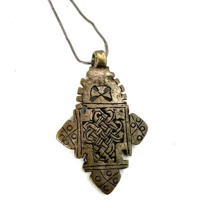 Vintage Pendant & chain Artisan Orthodox Ethiopian Coptic cross Abyssinian 18" thumbnail 3