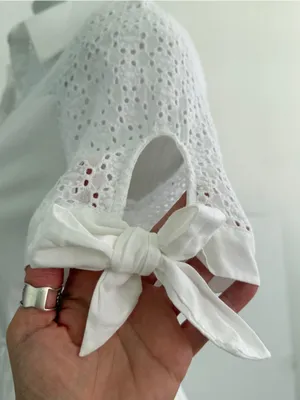 NEW Monteau White Eyelet Midi Dress buttons SMALL tie sleeve cottage womens thumbnail 5