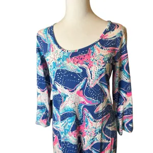 Lilly Pulitzer Cotton Beacon Dress Indigo‎ Star Struck Blue Pink Starfish Small thumbnail 6
