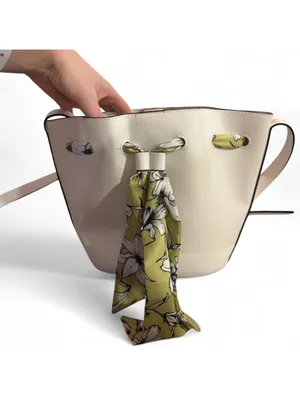 Minimal white bucket bag with removable floral scarf detail thumbnail 8