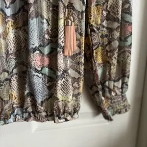 Casting France off the shoulder long sleeve snake print shimmer sheer blouse M thumbnail 4