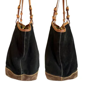 Dooney & Bourke Black Brown Suede Leather Tote Purse thumbnail 3