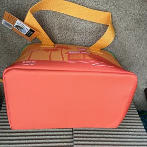 Trader Joe's Insulated Mini Tote Bag Lunch Cooler Orange Green Foldable NWT thumbnail 5