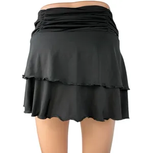 Tiger Mist Black Ruched Ruffle Layered Tiered Stretch Mini A-line Skort Skirt S thumbnail 3