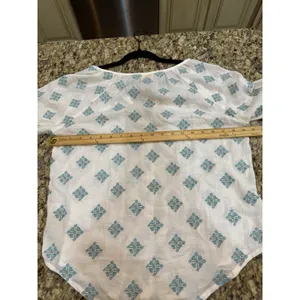 Roller Rabbit Embroidered Floral Peasant Blouse‎ Top V Neck Size XS White Teal thumbnail 8