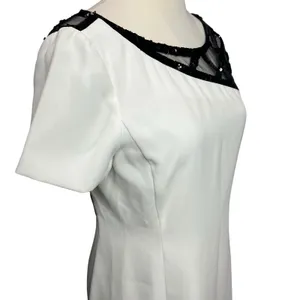 Angel Sanchez Sheath Dress 6‎ White Black Sequined Sheer Minimalist Renaissance thumbnail 2