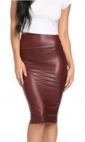 Simlu 2XL Burgundy Faux Leather‎ Pencil Skirt Mob Wife Office Siren Biker Core thumbnail 1