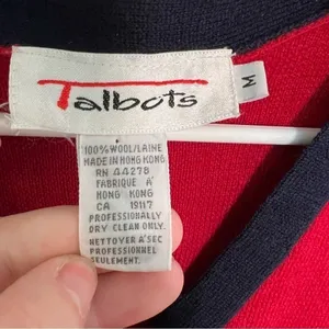 Vintage Talbots Women's Size Medium Sweater Vest Red Navy Blue Pockets 100% Wool thumbnail 10