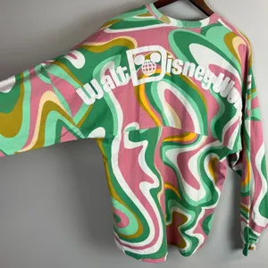 Walt Disney World Spirit Jersey Womens Medium Pink Green 70s Swirl Long Sleeve M thumbnail 8