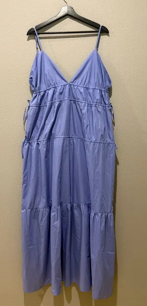 Forever 21 Periwinkle Blue Triangle Cup‎ Low Back Tiered Maxi Dress Size M thumbnail 1