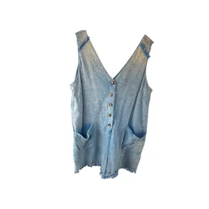 Umgee USA Blue Fringe Romper Women's L V-Neck Button Front Pockets Casual‎ thumbnail 3