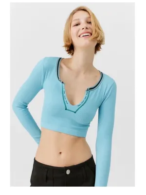 $60 NWT Urban Outfitters Out From Under Go For Gold Baby Blue Seamless Long Slee thumbnail 4