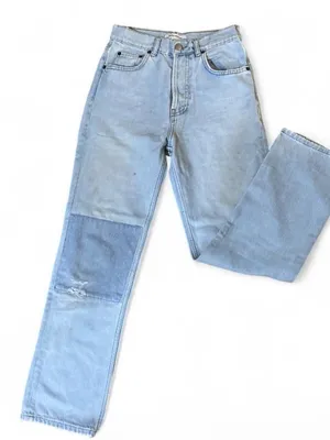 Reformation Cynthia Patch High Rise Straight Leg Distressed Tahoe Wash Denim 24 thumbnail 5