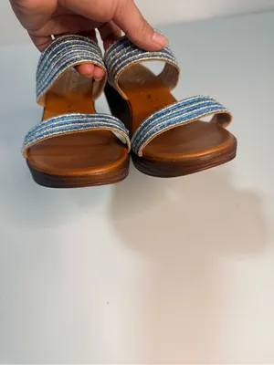 Italina Blue Striped Fabric Wedge Sandals thumbnail 7