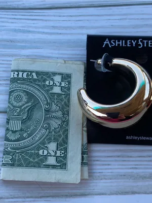 New Ashley Stewart, gold tone, hoop earrings thumbnail 2