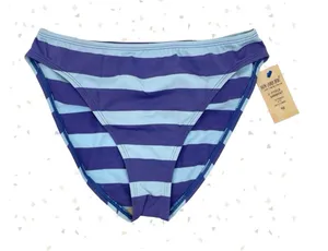 Ralph Lauren Sport Blue Aqua Y2K Wide Stripe Bikini Bottoms Coastal Pool Size 10 thumbnail 1