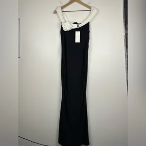 Club L On Bloom Black & White Bardot Maternity Maxi Dress Flower Wedding‎ Sz 8 thumbnail 3