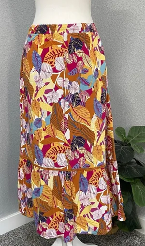 C&C California Tropical Floral Orange Yellow Shell Drawstring Tiered Skirt thumbnail 1