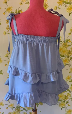 Light Blue Tie shoulder tiered tops size M thumbnail 3