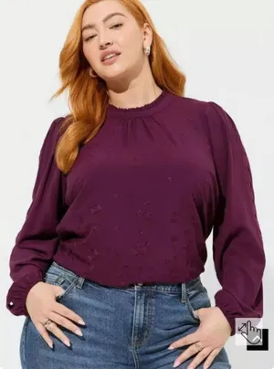 Torrid Challis Embroidered Cut Out Long Sleeve Blouse Size:‎ 2X thumbnail 1