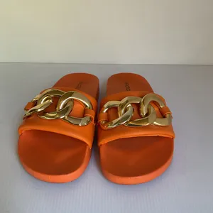 SODA Orange Slide Sandals with Gold Chain Women’s Size 6 thumbnail 3