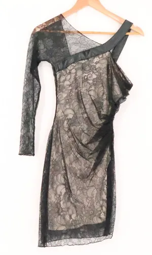 Young by Yoyo Yeung Y2K One Shoulder Lace Dress Womens Size XS Black Asymmetric thumbnail 1