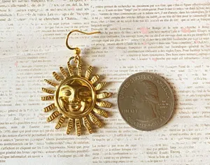 Handmade gold tone stainless steel sun boho retro vintage style earrings☀️ thumbnail 8