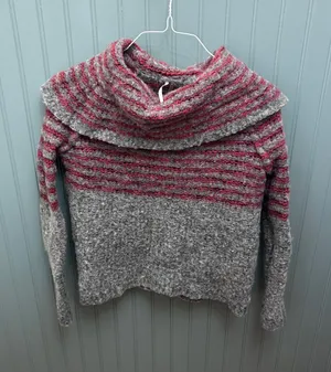 Free People Cowl Neck Sweater Grey Red Striped‎ Wool Mohair Blend Large OB440181 thumbnail 1