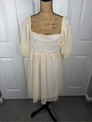 Altar’d State Pastel Floral Sequin Mesh Mini Dress Size M NWOT thumbnail 2