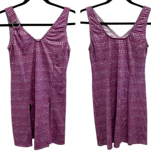 Vintage Y2K Kelle Purple Rhinestone Dance Costume Dress Adult Medium Made in USA thumbnail 3